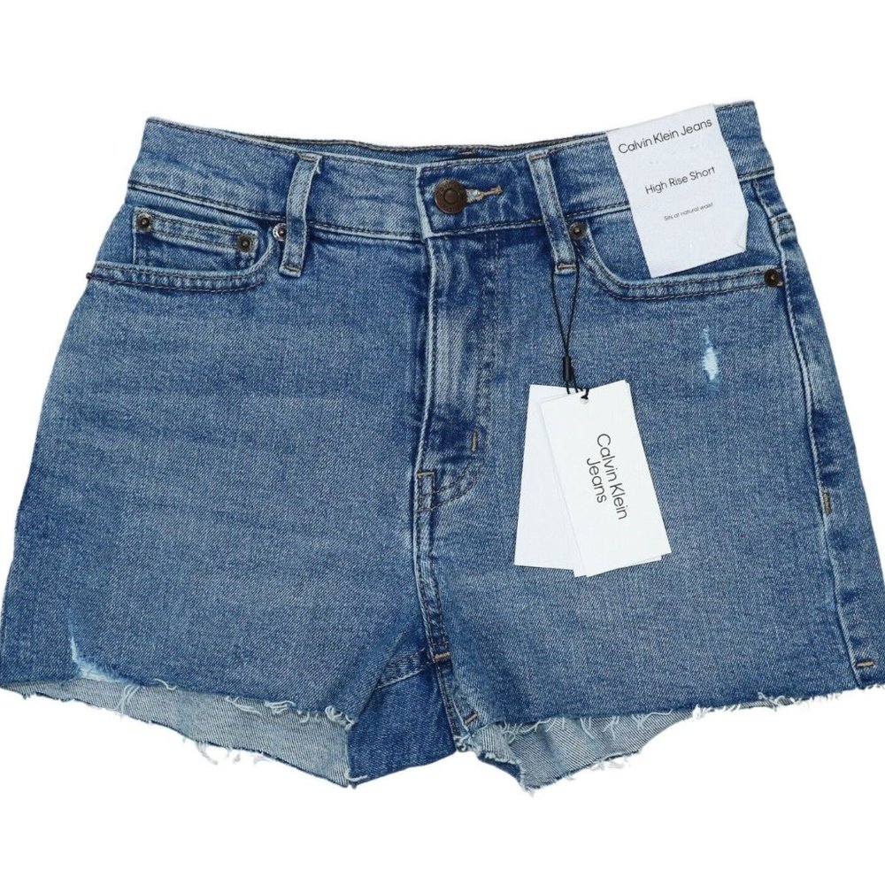 Calvin Klein Jeans High Rise Raw Hem Shorts Blue B4HP
